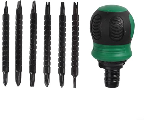 Volakebeing Set di cacciaviti a cricchetto con 6 punte a doppia estremità, meccanismo a cricchetto a 3 modalità per senso orario/antiorario/bloccaggio, forte supporto magnetico per punte (30,5 cm)