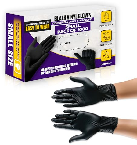 AHG Vinyl Gloves Black Small 1000 Pack | Disposable Black Gloves Powder Free & Latex Free | Food Safe Gloves for Cooking, Cleaning, Catering, Hair Dye, Gardening, Household & Professional Use