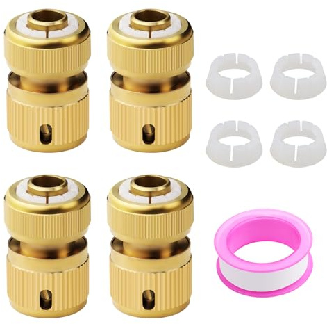 Mdlufee 4 Pcs Brass Hose Quick Connector, 1/2 inch Expandable Garden Hose Faucet Connector and Adapter