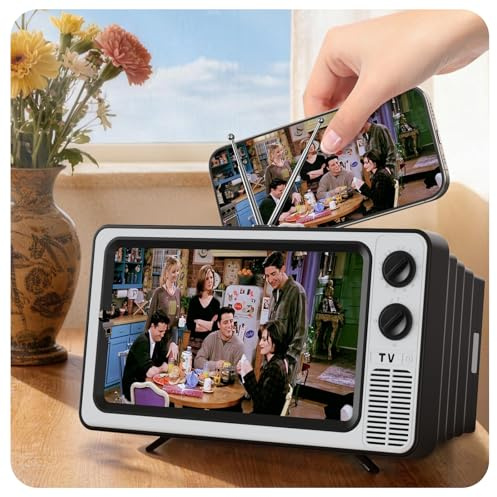 SEANCHEER Retro TV Cell Phone Screen Magnifier HD, 3D Portable Foldable Mobile Phone Magnifier for Movie & Game, Fit for All Smartphones - Gift for Women Mom Wife Men Dad Husband Friends (Sliver, 12)