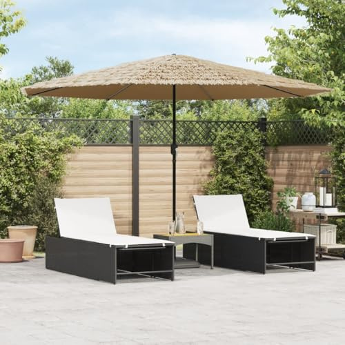 Ombrellone con robusto asta in acciaio marrone, in tessuto di poliestere paglia, 388 x 388 x 248 cm, asta 38 mm, per giardino, terrazza, esterno, affidabile protezione UV e pioggia, meccanismo a