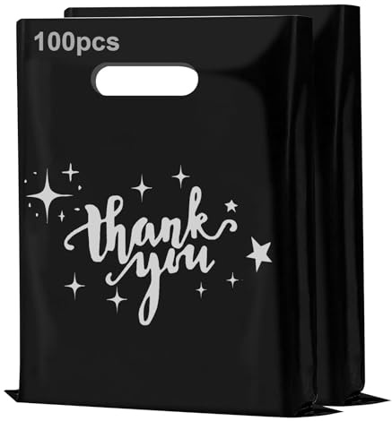 100 Piezas Bolsas Regalo Plástico con Asas Reutilizable 30 x 40 cm Bolsas de Regalo de Agradecimiento para Tiendas Vacaciones Bodas (Negro)