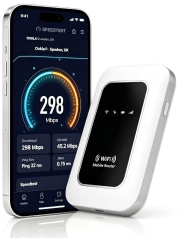 5G Mobile WiFi Portable Hotspot Router, Unlocked SIM Card Slot, Ultra-Fast Internet up to 300 Mbps, Pocket-Sized MiFi Modem for Travel & Remote Work, Connect Up to 10 Devices