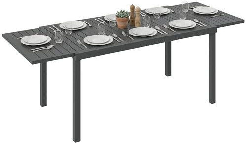 Outsunny Gartentisch, ausziehbar, 150/225 x 85 x 75 cm, ausziehbar, rechteckig, aus Aluminium, mit Lamellenplatte für 6-8 Personen, für Terrasse, Dunkelgrau