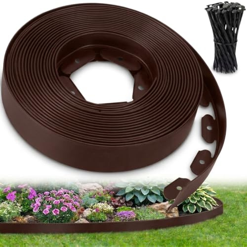 Ediesi, Bordure Jardin extérieur 20 m Flexible, Bordure de Jardin Plastique résistante 5 mm, délimiteur Gazon allées parterres, Installation Facile avec 60 piquets (Marron, 20 mètres)