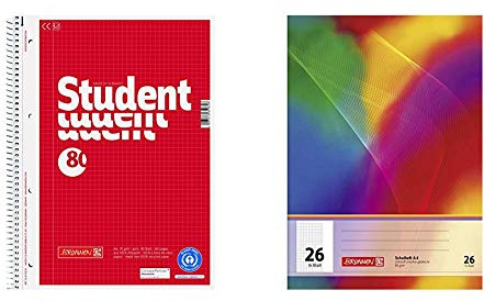 Brunnen 106783201 Notizblock/Collegeblock kariert A4 Student (80 Blatt, Recycling Engel) & 104492602 Schulheft A4 (16 Blatt, 5 mm kariert, mit Rand, Lineatur 26)