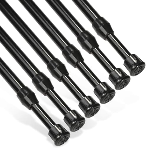 Goowin Spannstange, 6 Stück 70–120cm Spannvorhangstange ohne Bohren, rostfreie Feder verstellbare Vorhangspannstange für Türen, Fenster, Kleiderstangen, Trockenstützstangen（Schwarz）