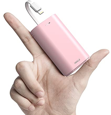 iWALK Klein Power Bank 9000mAh, Tragbares Externes Ladegerät mit Integrierte Kabel Mini Fast Charge Powerbank Kompatibel mit iPhone 14,14 Pro Max,13,12 Mini,11,XS,XR,8,7,AirPods, iPod,Samsung und mehr