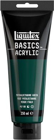 Liquitex 88700226 Basics - Acrylfarbe, monopigmentierte Künstlerpigmente, lichtecht, mittlere Viskosität, Archivqualität, seidenglänzender Finish, 250ml Tube - Phthalozyaningrün