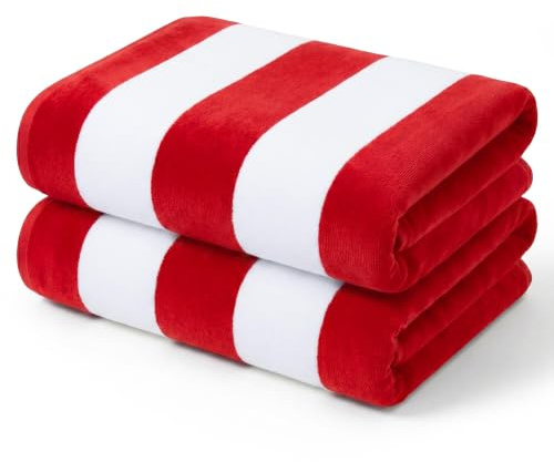 Yebeda 2er-Set Strandtuch 180x90 cm Große Strandtücher aus Baumwolle | Leichte, Weiche, Saugfähige, Badetuch, Pooltuch, Duschtuch mit Streifenmuster, Rot