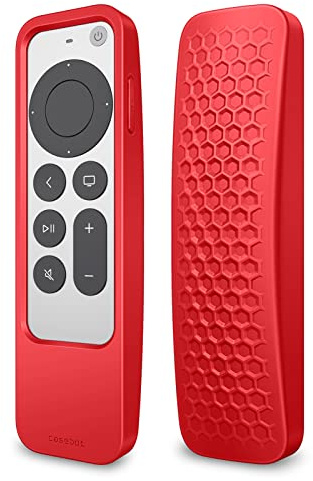 Fintie Case for Apple TV 4K / HD Siri Remote (2nd / 3rd Gen) and AirTag | Apple TV Siri Remote Control 2021 2022, Shockproof Silicone Cover, Lightweight, Anti Slip, Red