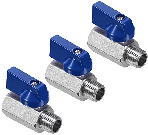 PATIKIL 1/4 NPT Brass Mini Ball Valve, 3 Pack NPT Female to Male Shut-Off Valve for Pipe Coupler Connector, Blue