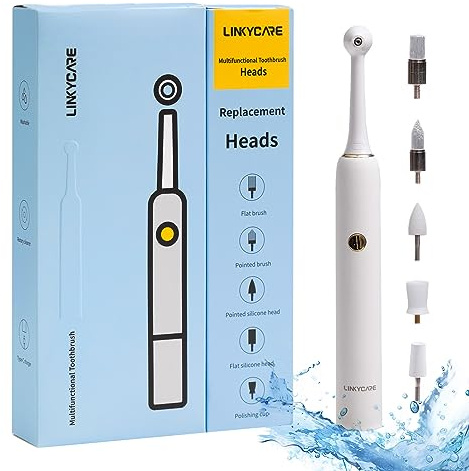 LINKYCARE Household Oral Care Tooth Polisher Electric Dental Calculus Remover with 5 Replacement Heads,USB Rechargeable,IPX7 Waterproof,Dental Calculus Plaque Remover for People