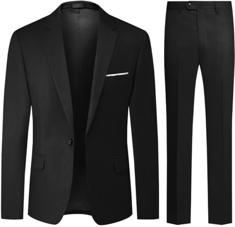 Allthemen Mens Suits 2 Piece Regular Fit Wedding Dress Suit One Button Business Suit Black 3XL