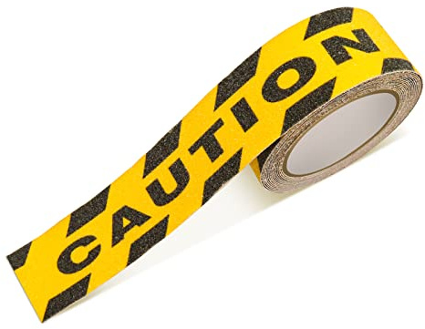 Huakaile Watch Your Step Caution Tape 1.97in x 16.4Ft, Non Skid Yellow Black Waterproof, Anti-Slip High Traction Safety Grip for Stairs Steps Ladder, Indoor Outdoor Treads
