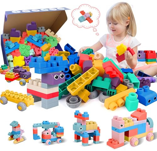 ROHSCE Weiche Bausteine für Babys ab 6 Monaten, Stapelblöcke für Kleinkinder, STEM-Geschenk mit 40 großen Gummiblöcken