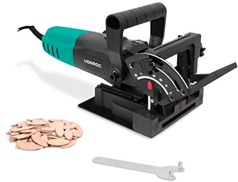 VONROC Fresatrice Lamellare 900W, 11000 giri/min, Giunzioni Invisibili, Regolazione Angolo 0-90°, Include 50 Biscotti, Sacchetto Polvere