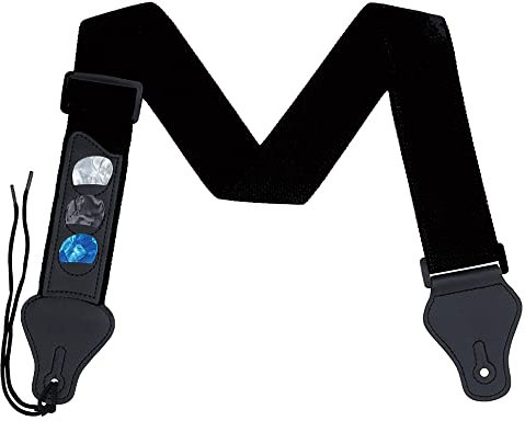 laeeyin Gitarrengurt Geflochtene Verstellbare Gurte mit Leder Ende 3 Plektrumhaltern für E-Gitarre, Westerngitarre, Akustikgitarre & Bass Schwarz