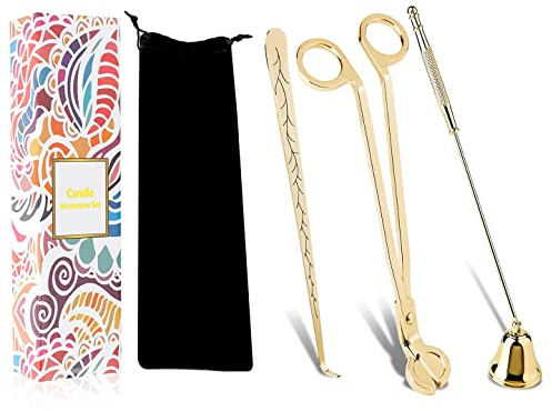 Canirologas Kerzen Zubehör Set, Kerze Dochtschneider, Kerzenschneider, Kerzenlöcher, Kerzendocht Dipper Zubehör Set (Gold)