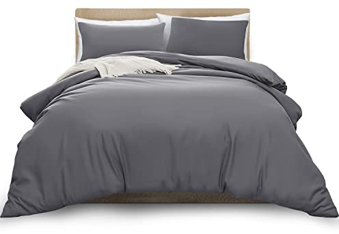 MOONLIGHT20015 King Duvet Cover Set Grey Solid Soft King Bedding Duvet Cover with 2 Matching Pillowcases