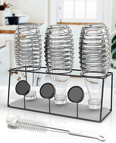 Howdah Abtropfgestell Flaschen Flaschenhalter für SodaStream Duo Küche Soda Flaschen Abtropfständer Rack Edelstahl 3 Sodaflaschen und Flaschendeckel mit Schnell Schwarz