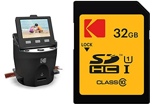 Kodak Digital Escáner de películas negativas para JPEG (35 mm, 126, 110, Super 8 y 8 mm) & Premiun SDHC 32GB Class10 U1