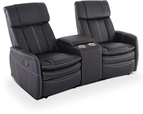 Raburg Kinosessel, 2er-Fernsehsessel mit Relaxfunktion & Liegefunktion, mechanisch, für 2 Personen, Taschenfederkern-Polsterung, Belastbarkeit je Sitzplatz 150 kg, Maxx, Kunstleder|Schwarz