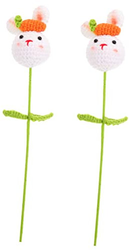 ibasenice 2stücke Häkelblumenstrauß Mit Stiel Gestrickte Künstliche Bunny Puppe Häkelstrauß Für Hochzeitsdekoration Gartendeko Wohndekoration Und Mehr