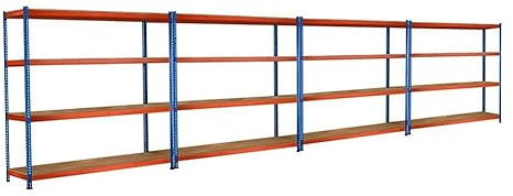 Schwerlastregal Weitspannregal mit 4 Ebenen - Höhe 1,98 m, Breite 9,80 m (4 Regalfelder), Tiefe 620 mm