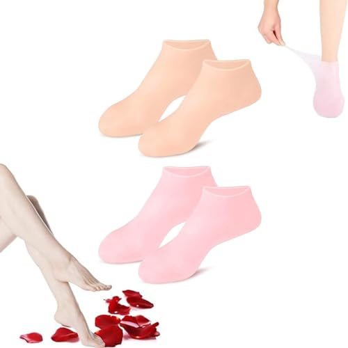 Silikon Socken,2 Paar Silikonsocken für Füße Silikon Feuchtigkeitssocken Feuchtigkeitsspendende Socken für trockene und rissige Füße,Hautfarbe,Rosa