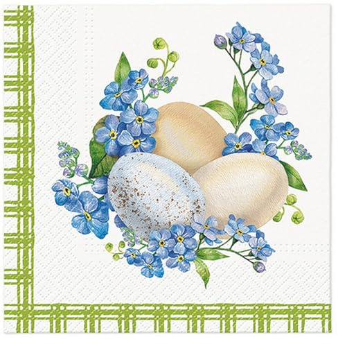 20 Servietten Ostern Eier und Vergißmeinnicht als Tischdeko. Papierservietten mit Motiv. Auch für Decoupage und Serviettentechnik 33x33cm