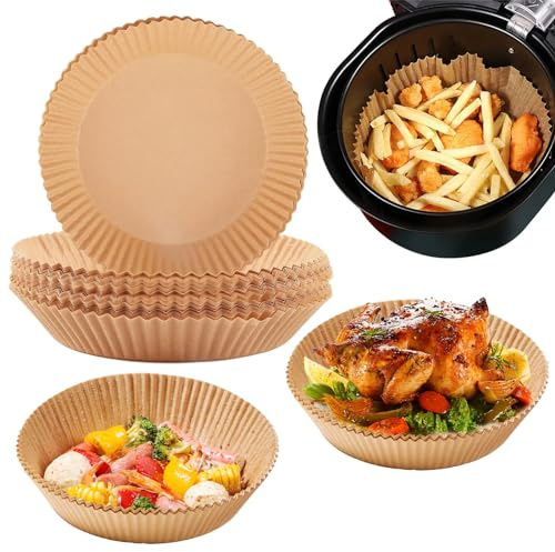 Bakpapper för varmluftsfritös, 100 stycken 20–24 cm non-stick vattentät oljesäker engångsskålar liner för luftfryer, ugn, mikrovågsugn, ångkokare