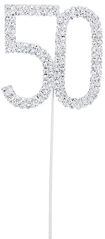 TOYANDONA Eleganter Strass Tortenaufsatz zum 50 Geburtstag aus Legierung mit Funkelnden Kristallen Dekorativer Kuchenstecker für Geburtstagsfeier und Jubiläum