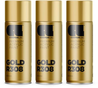 COSMOS LAC Sprühlack Sprühdose - 400ml - Sprühfarbe für den DIY-Bereich, geeignet für alle Oberflächen - Lackspray (3, Gold)