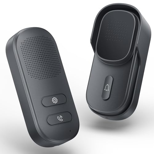 Hands Free Wireless Intercom Doorbell for Home Classroom, Wuloo Two-Way Communicator Doorbell Chime with 1/2 Mile Distance 4 Volume Levels 10 Chimes Battery-Operated with Mute Mode（1&1, Gray)