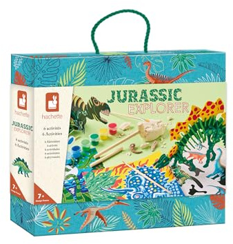 Janod - Jurassic Explorer - Mallette d'Explorateur - Kit de Loisirs Créatifs - 6 Activités Variées - Activité Manuelle pour Enfant - Nouvelle Collection - Jouet Enfant 6 Ans et + - J09112