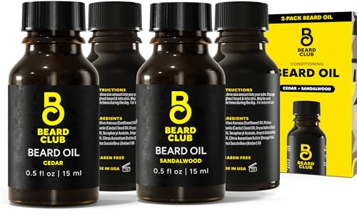 The Beard Club Duo Pack: Premium Cedar & Sandalwood Beard Oils for Men - Natural Moisturizer, Conditioner - Hydrates, Softens, Strengthens Hair Follicles & Soothes Skin - For All Beard Types