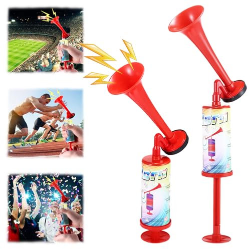 2 Stück Laut Air Horn, Luftdruck-Fanfare, Handheld Luftdruck Fanfare Pumpe, Klassische Air Horns signalhorn Krachmacher, Signal Horn für Fussball Fanfare Druckluft(große Größe)