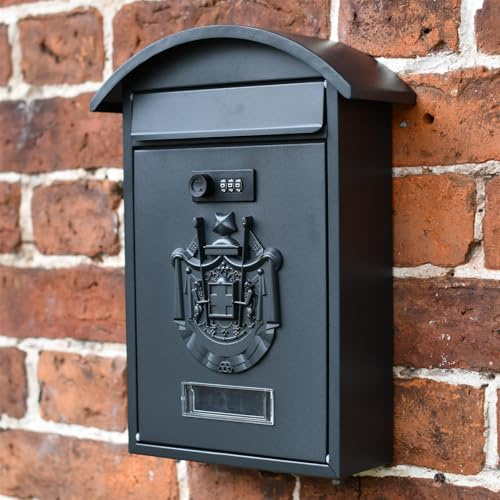 Midnight Thunder Dawson Lodge Post Box & Newspaper Holder With Combination Lock - Secure Mailbox for Home or Office Outdoor Use Decorative Wall Mounted Organiser Stylish Front Door Accent