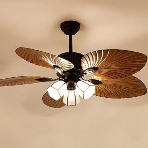 Fruid Ventilatore da soffitto con Telecomando,Ventilatore da soffitto Vintage con 3 luci 5 Pale del Ventilatore in ABS Motore Reversibile Paralume in Vetro 3 velocità(52in(132cm), 3 Light)