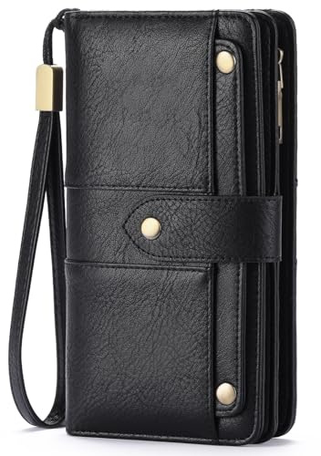 FALAN MULE Geldbörse Damen Gross im Langformat, Leder Geldbeutel mit RFID-Blockierung, Große Kapazität Portemonnaie mit 12 Kartenfächer und Handyfach mit Reißverschluss