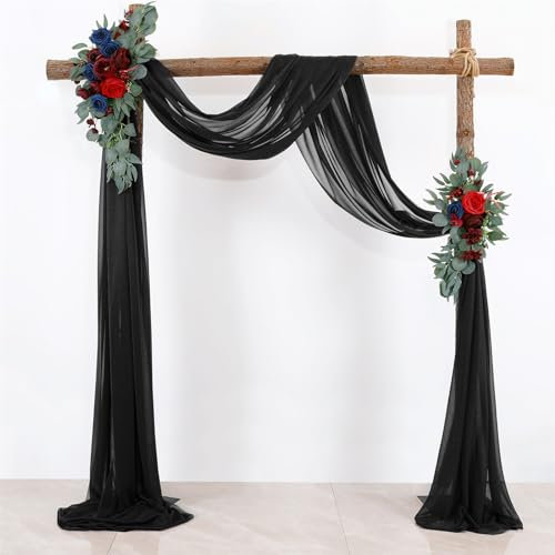 FANSU Vorhang Hochzeitsbogen,Querbehang Freihanddeko Chiffon Tüll Stoff Deko Vorhang Hochzeit Querbehang Deko Gardinen für Torbogen Zeremonie Geburtstag (2.4x32.8ft/75x1000cm,Schwarz)