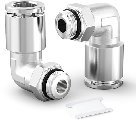 TAILONZ PNEUMATIC Elbow 8mm Tube OD x 1/4 Inch BSP Thread Push to Connect Fittings Copper Nickel Plating TPL8-02 (Pack of 2)