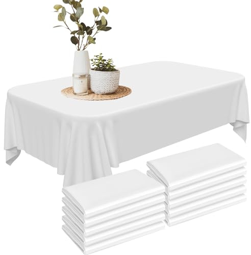 10 Stück Einweg Tischdecke aus Kunststoff, 137 x 274 cm Weiße Tischdecke Kunststoff Wasserdicht ölbeständig, Rechteckig Tischtuch für Party Hochzeiten Haushalt Picknick Geburtstags, Weiss