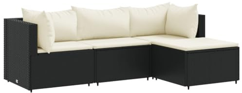 vidaXL Loungegrupp för trädgården med dynor 4 delar svart konstrotting, soffgrupp för trädgård, loungegrupp, loungegrupp för trädgård
