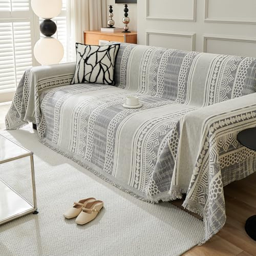 VanderHOME Funda Sofa Jarapas Estilo Bohemio, Manta Chenilla Decorativa Reversible 180*300cm Gris