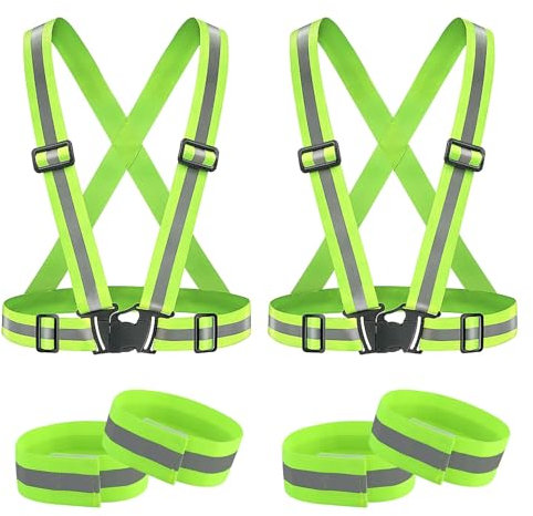 Gilet catarifrangente, 2 pezzi, con 2 bracciali riflettenti, gilet riflettente ad alta visione, gilet di sicurezza riflettente, regolabile, leggero ed elastico, per corsa, bicicletta