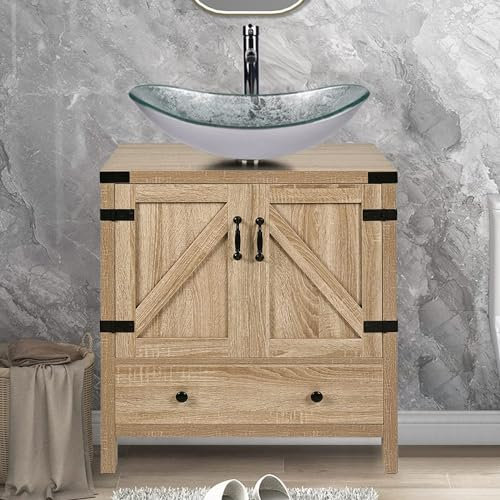 Meuble de salle de bain moderne de 70 cm avec lavabo sur pied et vasque en verre argenté élégant pour vestiaire