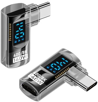 SinLoon Adaptateur USB C 40Gbps, Supporte Un Maximum de 140W détection, Affichage Numérique USB-C, Angle Droit, Mâle vers Femelle, 8K@60Hz, Charge Rapide et Transfert de Données pour Appareils Type-C
