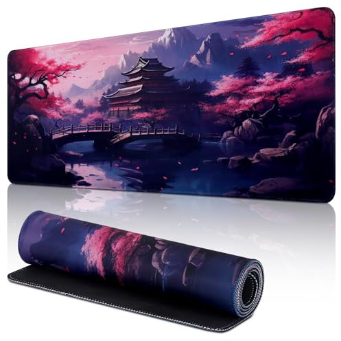 Yimomoyi Tapis de Souris de Jeu, 800 x 300mm XXL Tapis Souris Gaming Grand, sous Main Souris à Bords Cousus Tapis Bureau Antidérapant Étanche (05-Tapis de Souris Sakura, 800 x 300mm)